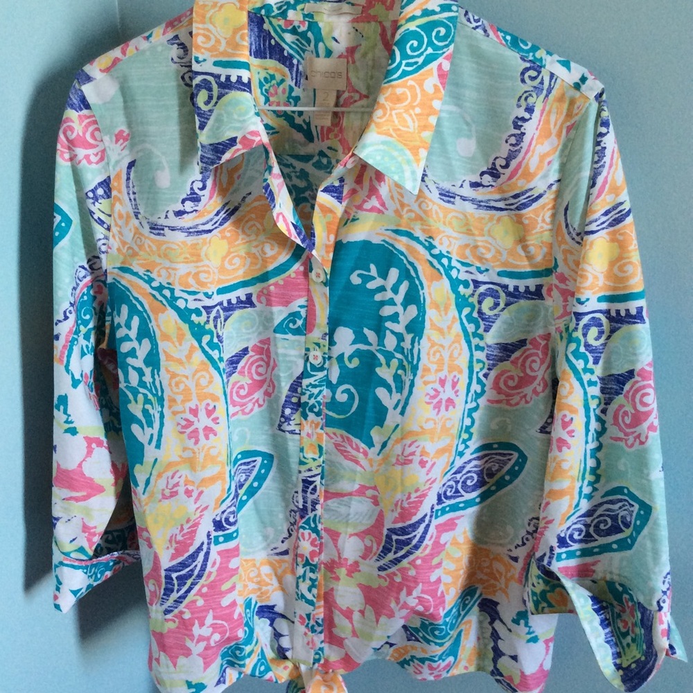 Chico’s soft cotton button down blouse